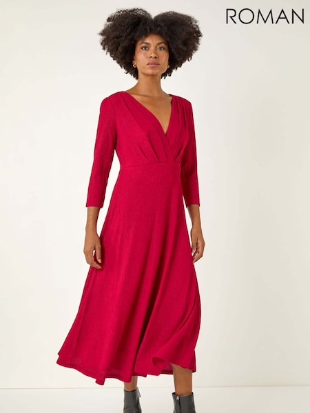 Roman Red Textured Wrap Midi Dress (Y16152) | 278 QAR