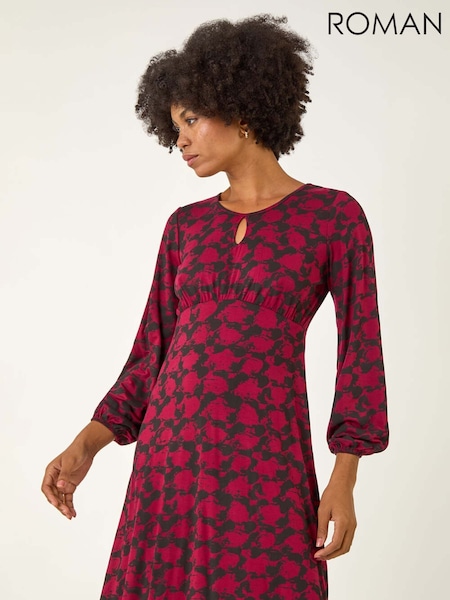 Roman Red Abstract Print Key Hole Stretch Dress (Y16153) | €60
