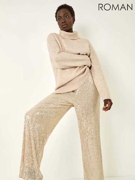 Roman Metallic Sequin Wide Leg Trousers (Y16179) | €85