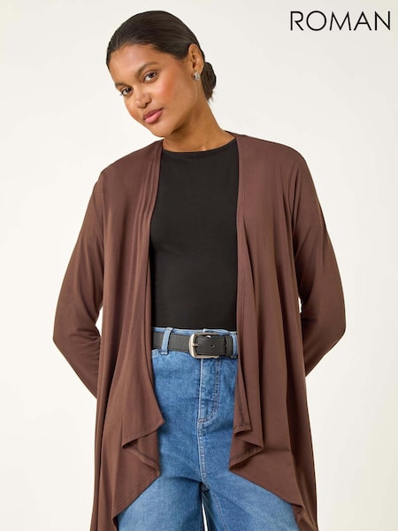 Roman Brown Waterfall Front Jersey Knit Cardigan (Y16187) | €45