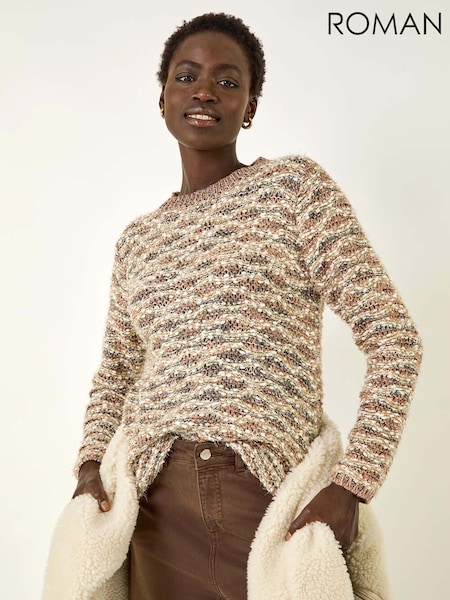 Roman Brown Metallic Curved Hem Knit Jumper (Y16188) | €53