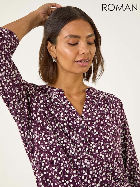 Roman Purple Floral Puff Print Stretch Shirt (Y16197) | €59
