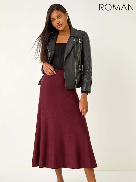 Roman Red Shimmer Knit Midi Skirt (Y16199) | €74