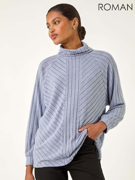 Roman Blue Textured Stripe Cowl Neck Blouse (Y16200) | AED291