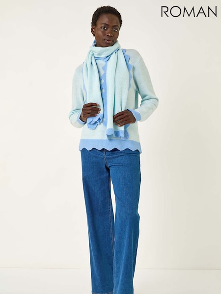 Roman Blue Scalloped Scarf Knit Jumper (Y16201) | €63