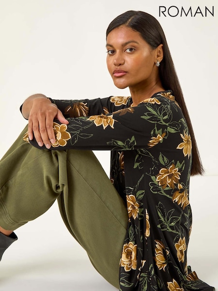 Roman Floral Print Stretch Tunic Top (Y16205) | R$ 435