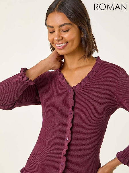 Roman Red V-Neck Ruffle Knit Cardigan (Y16208) | €56