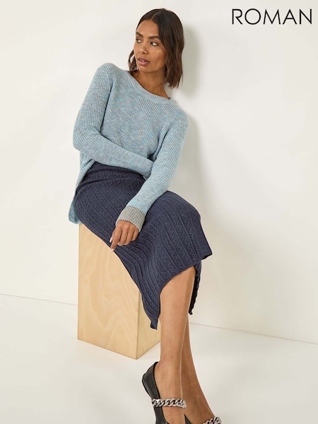 Roman Blue Cable Knit Midi Pencil Skirt (Y16211) | €64