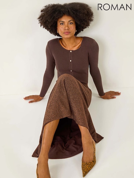 Roman Brown Shimmer Knit Midi Skirt (Y16218) | €55