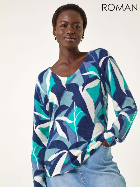 Roman Abstract V-Neck Knit Jumper (Y16241) | R$ 510