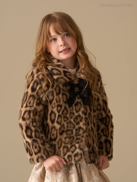Angel & Rocket Brown Corine Leopard Print Fur Bow Coat (Y16307) | AED345 - AED369