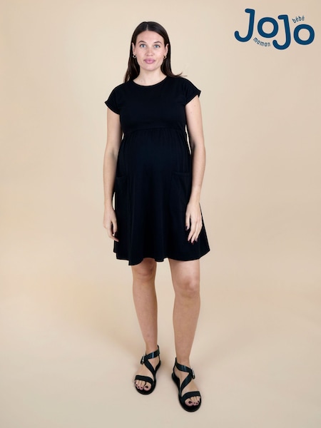 JoJo Maman Bébé True Black Short Sleeve Pocket Detail T-Shirt Mini Dress (Y16438) | € 51