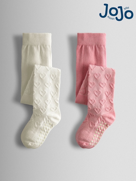 JoJo Maman Bébé Pink 2-Pack Heart Pointelle Tights (Y16443) | AED90