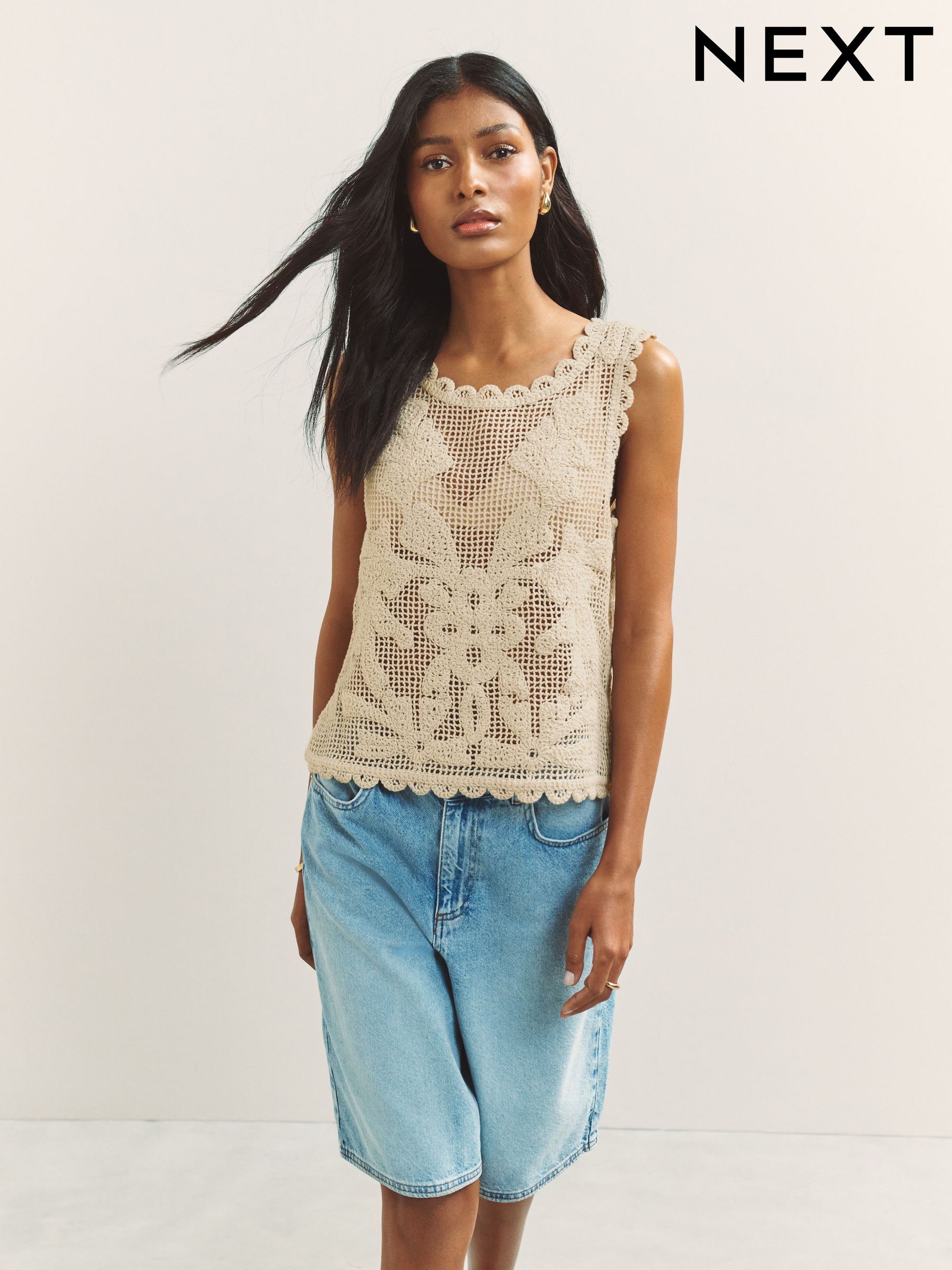 Buy Women's Tops Crochet Sleeveless Online | Next USA