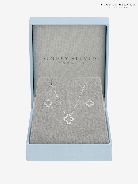 Simply Silver Sterling Silver 925 Cubic Zirconia Pave Open Clover Gift Box Set (Y16576) | €51