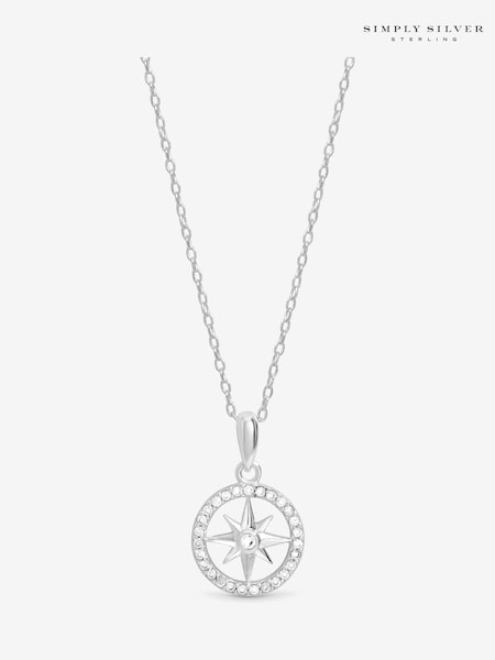 Simply Silver 925 Sterling Silver Cubic Zirconia Pave Celestial Pendant Necklace (Y16594) | €37