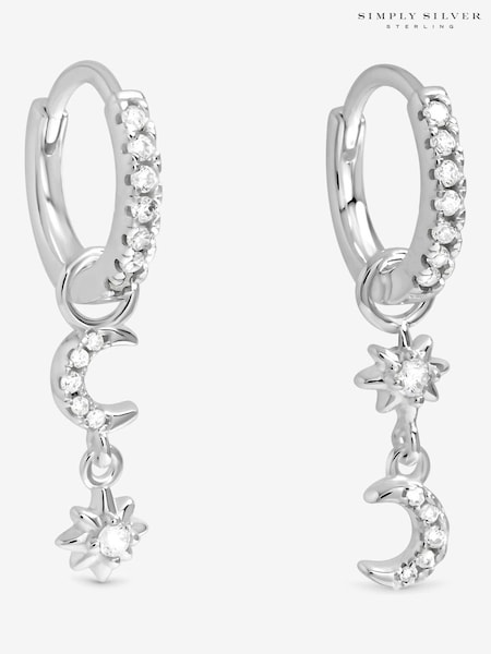 Simply Silver 925 Sterling Silver Pave Mismatch Celestial Hoop Earrings (Y16598) | €44