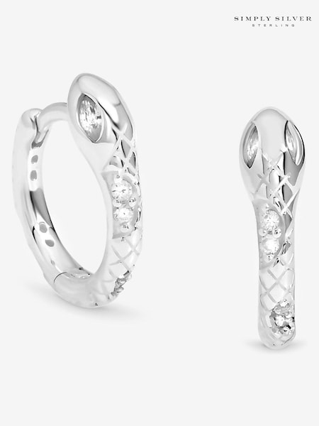 Simply Silver Polished Textured Snake Huggie Hoop Earrings (Y16603) | 39 €