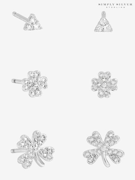 Simply Silver 925 Sterling Silver Polished and Cubic Zirconia Clover - 3 Pack (Y16606) | €40