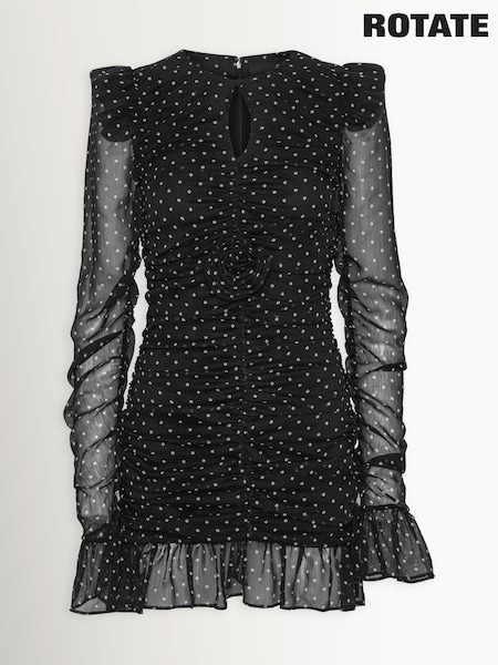 Rotate Black Polka Dot Sheer Long-Sleeve Mini Dress (Y16676) | ₪1,081