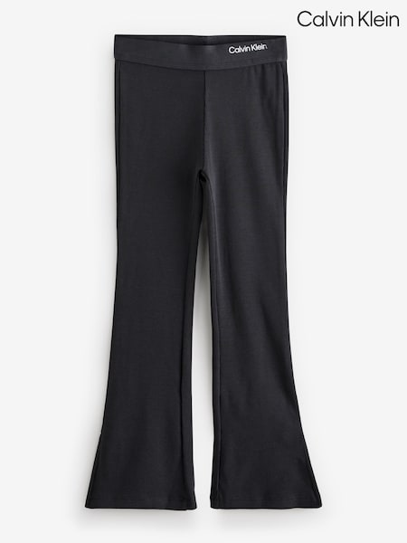 Calvin Klein Black Flared Ribbed Logo Trousers (Y16741) | AED291