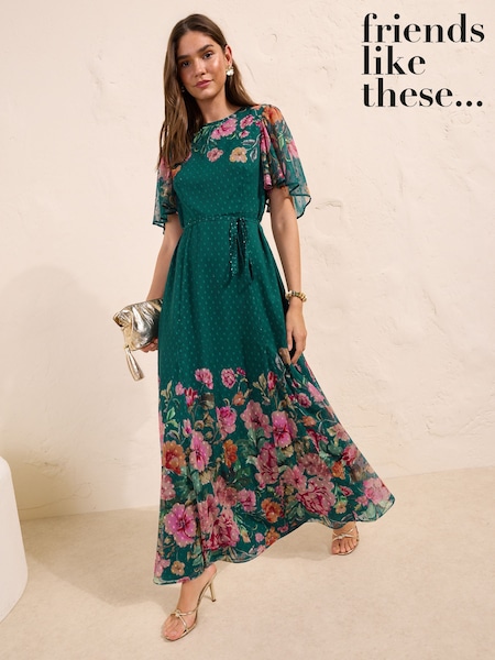 Green/Pink - Friends Like These Chiffon Short Sleeve Midi Dress