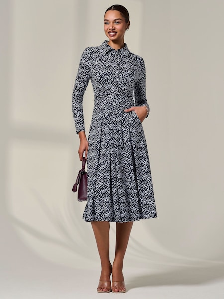 Jolie Moi Blue Long Sleeve Button Up Midi Dress (Y17182) | €101