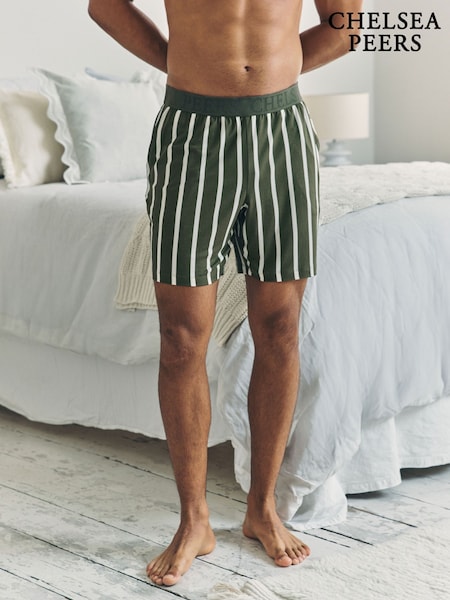 Chelsea Peers Green Stripe Button Up Pyjama Shorts - Khaki (Y17274) | R$ 245