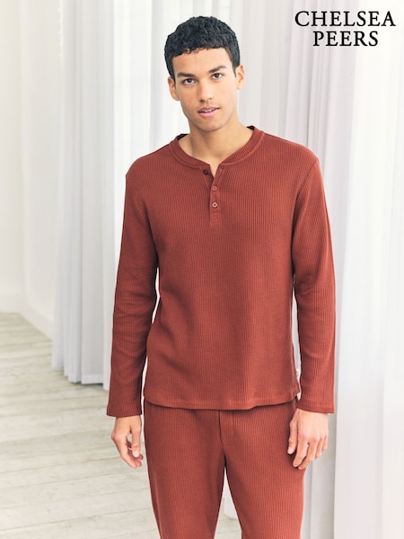Chelsea Peers Orange Waffle Henley Lounge Top - Rust (Y17276) | €40