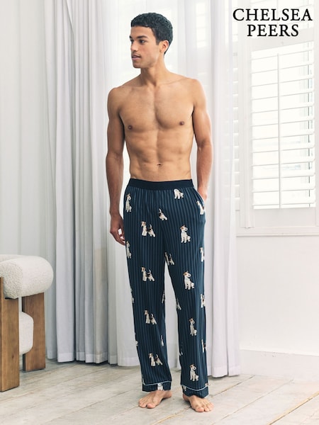 Chelsea Peers Blue Terrier Dog Stripe Print Long Pyjama Bottoms (Y17281) | €40