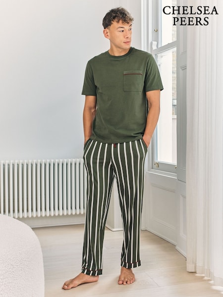 Chelsea Peers Green Stripe Crew Long Pyjamas Set (Y17282) | R$ 415
