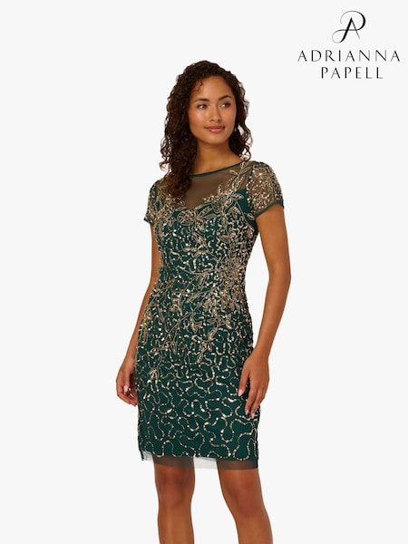 Adrianna Papell Green Beaded Sheath Dress (Y17294) | €253