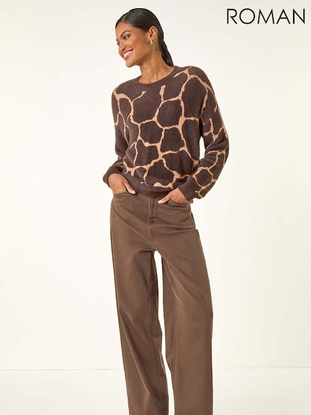 Roman Brown Fluffy Animal Print Knit Jumper (Y17312) | €60