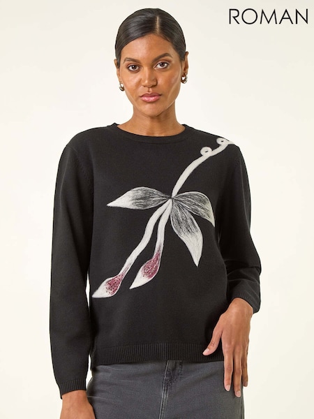 Roman Black Floral Hotfix Knit Jumper (Y17317) | €58