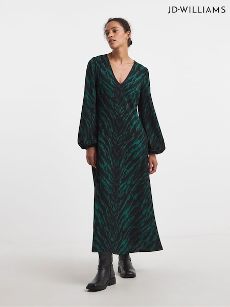 JD Williams Animal Textured Jersey Long Sleeve V-Neck Maxi Dress (Y17334) | €43