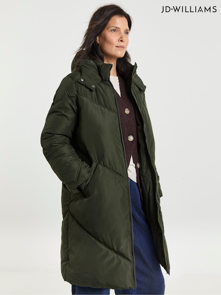 JD Williams Green Mid Length Padded Coat With Hood (Y17339) | €83