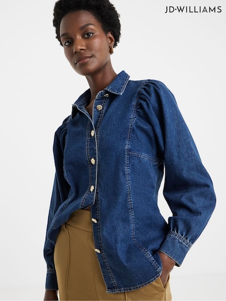 JD Williams Blue Volume Sleeve Button Through Denim Shirt (Y17344) | €48