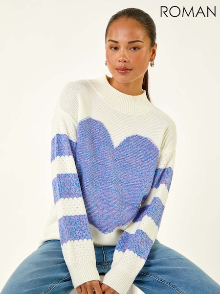 Roman Blue Petite Colour Block Heart Knit Jumper (Y17382) | €55
