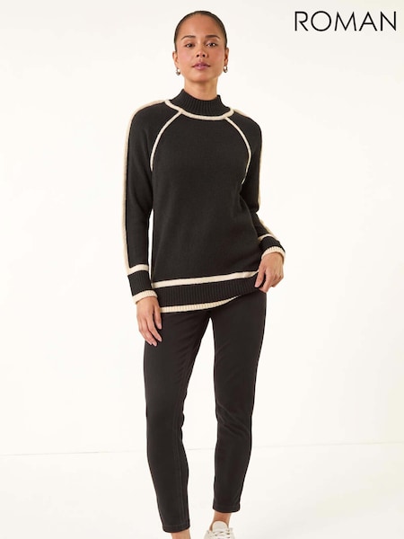 Preto - Roman Petite Contrast Ribbed Knit Jumper (Y17399) | R$ 510