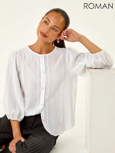 Roman White Petite Textured Buttoned Blouse (Y17401) | €42
