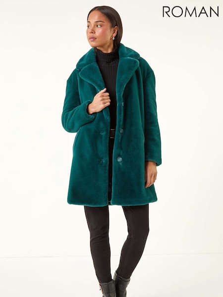 Roman Green Petite Longline Faux Fur Coat (Y17410) | €113