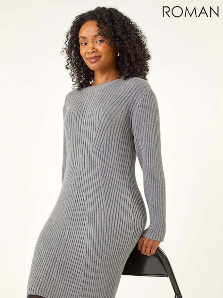 Roman Grey Petite Ribbed Knitted Dress (Y17413) | €60