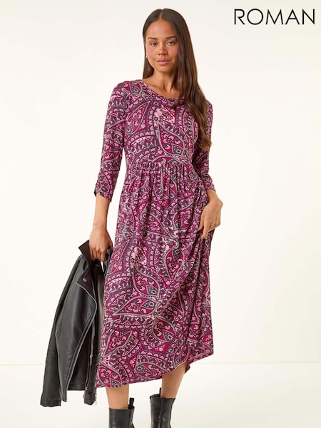Roman Purple Petite Paisley Pocket Midi Dress (Y17418) | €60