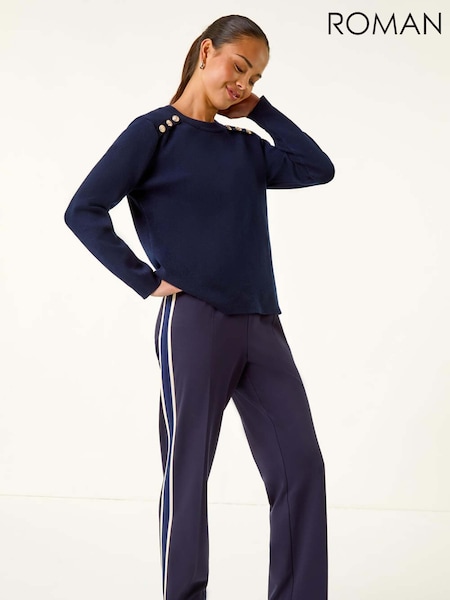 Roman Blue Petite Button Shoulder Knit Jumper (Y17425) | €42