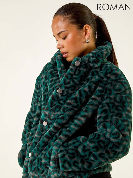 Roman Green Petite Leopard Fur Coat (Y17427) | €103