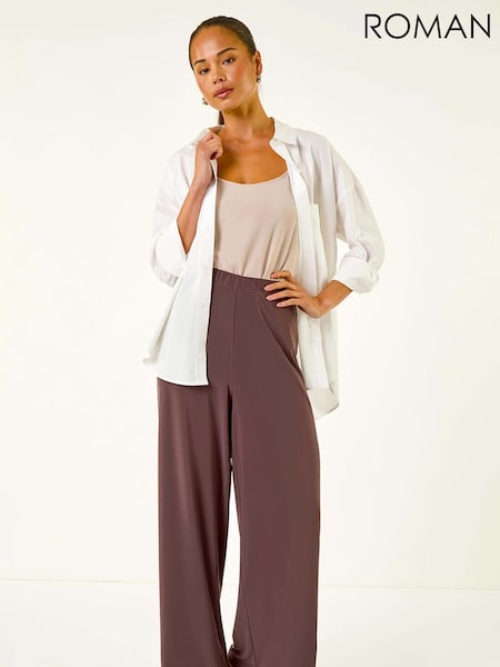Roman Brown Petite Wide Leg Stretch Trousers (Y17444) | €42