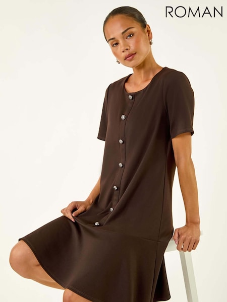 Roman Brown Petite Flute Hem Stretch Dress (Y17447) | €64