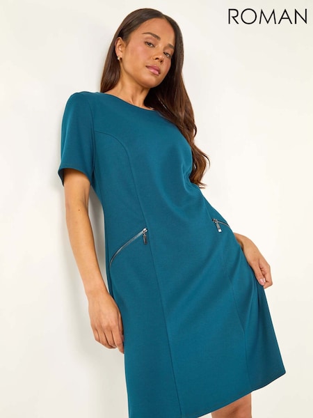 Roman Blue Petite Zip Detail Pocket Shift Dress (Y17451) | €60