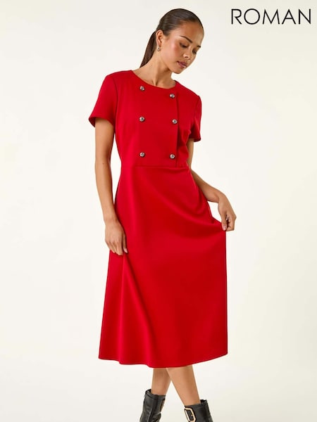 Roman Red Petite Button Stretch Midi Dress (Y17458) | €73