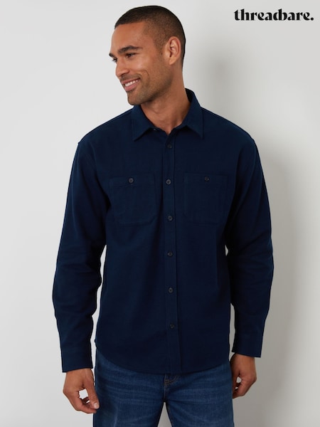 Threadbare Blue Cotton Flannel Relaxed Fit Shirt (Y17491) | €48